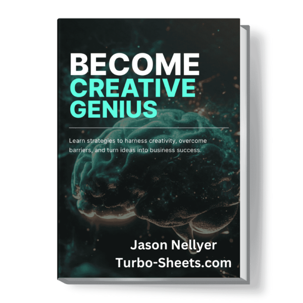 Book cover titled "Become A Creative Genius" by Jason Nellyer, with a background image of a brain.