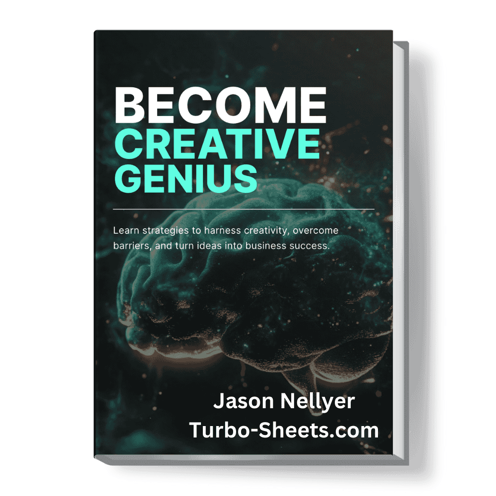 Book cover titled "Become A Creative Genius" by Jason Nellyer, with a background image of a brain.