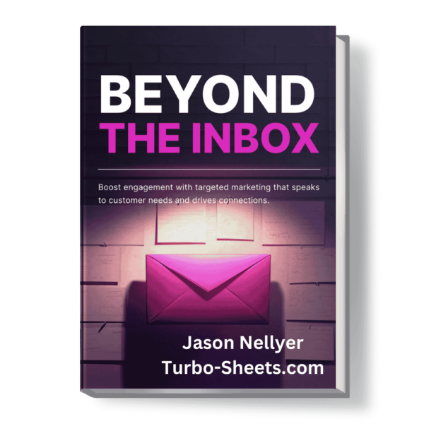 Book cover titled "Beyond The Inbox" by Jason Nellyer, with a background image of an open envelope.