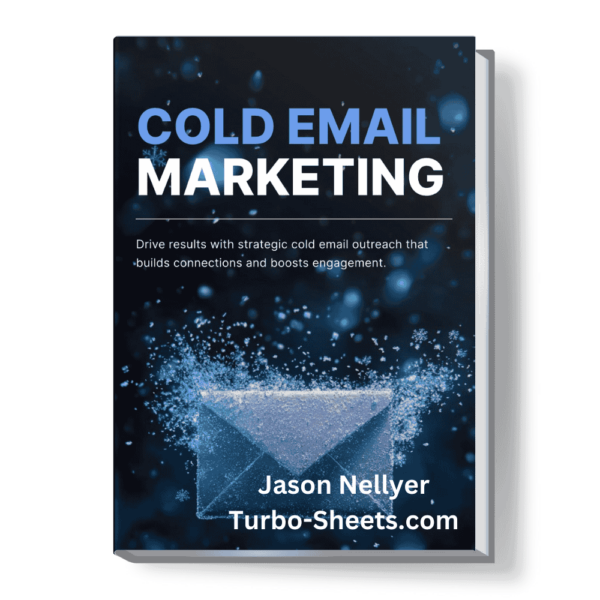 Book cover titled "Cold EMail Marketing" by Jason Nellyer, with a background image of ice on an envelope.