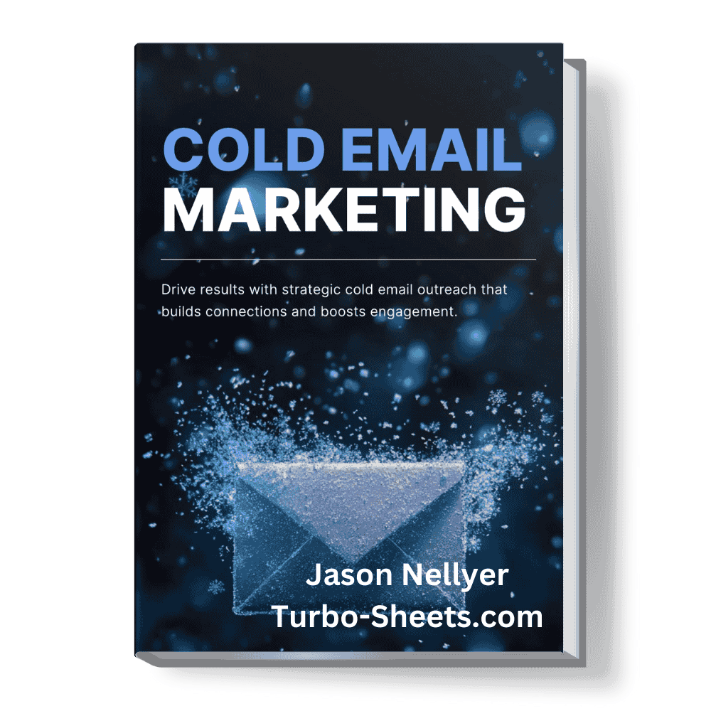 Book cover titled "Cold EMail Marketing" by Jason Nellyer, with a background image of ice on an envelope.