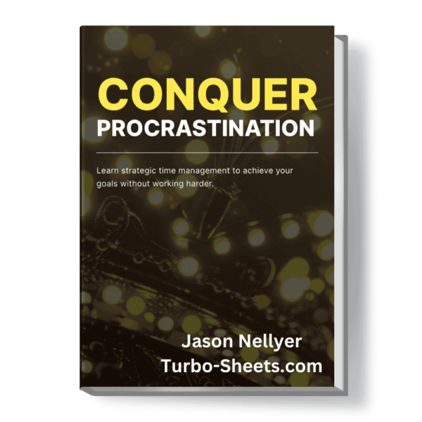 Book cover titled "Conquer Procrastination" by Jason Nellyer, with a background image of water beads.