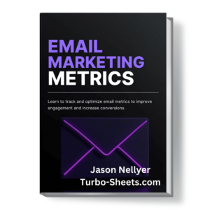 Book cover titled "Email Marketing Metrics" by Jason Nellyer, with a background image of a purple envelope.
