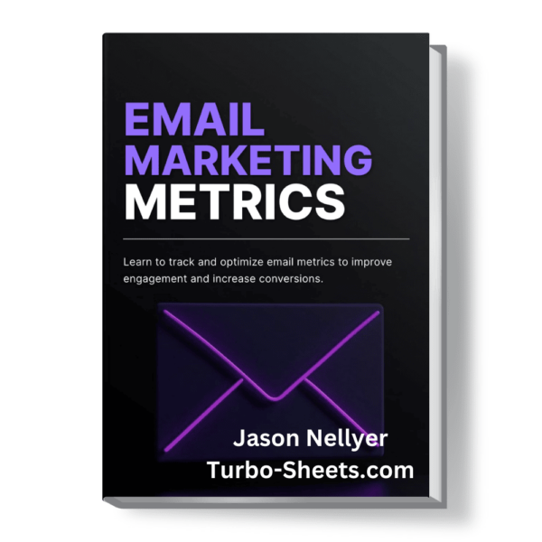 Book cover titled "Email Marketing Metrics" by Jason Nellyer, with a background image of a purple envelope.