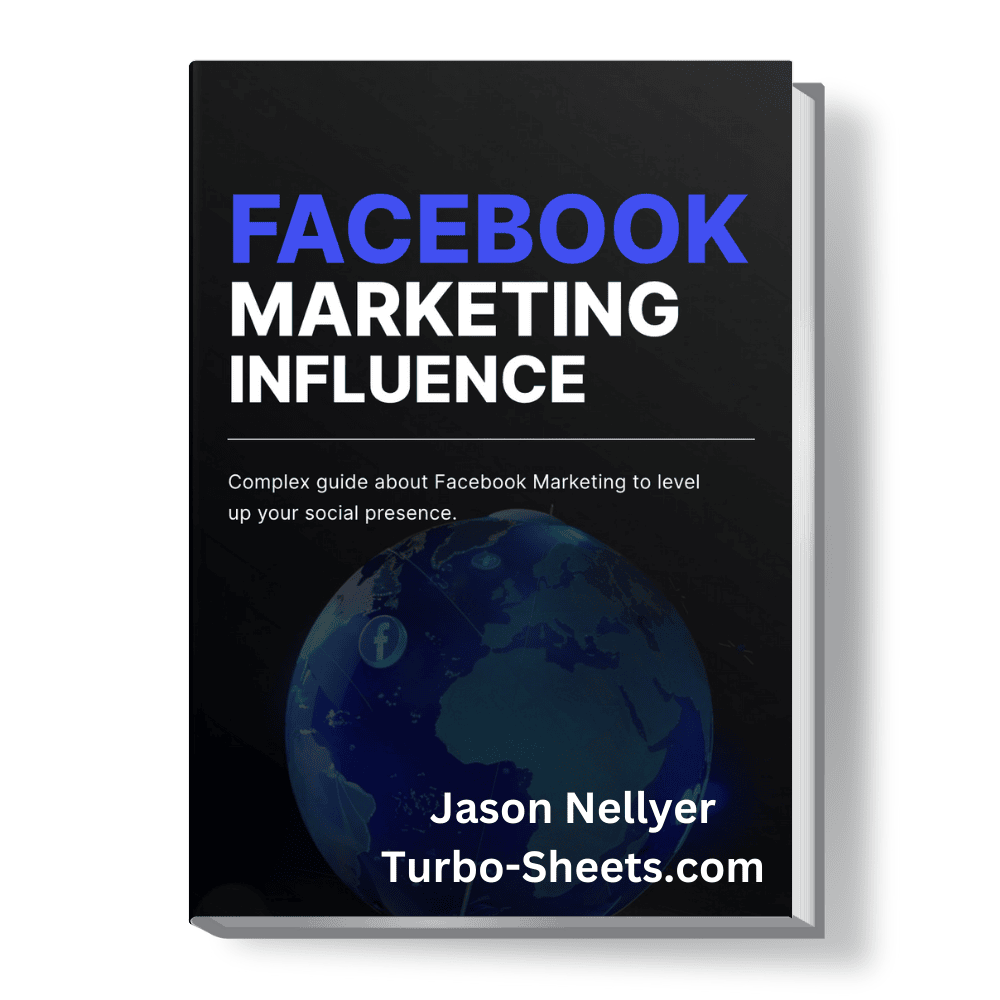 Book cover titled "Facebook Marketing Influence" by Jason Nellyer, with a background image of a globe with facebook in all countries.