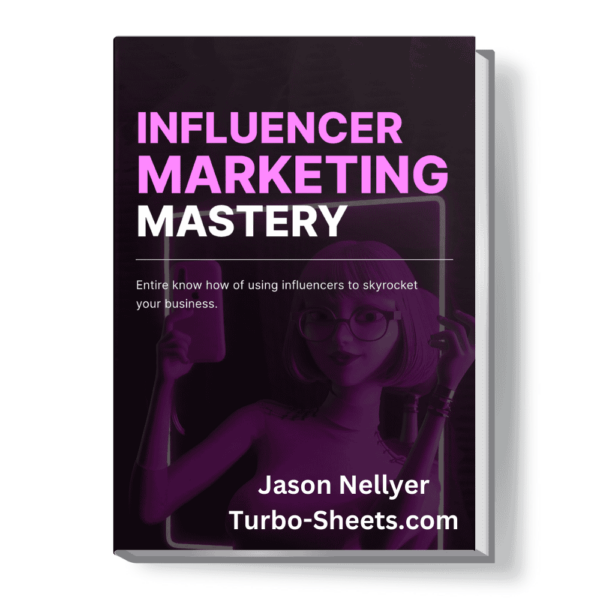 Book cover titled "Influencer Marketing Mastery" by Jason Nellyer, with a background image of a girl looking at her smartphone.