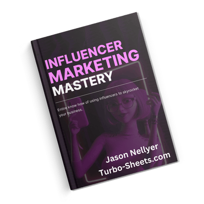 Left tilt book cover titled "Influencer Marketing Mastery" by Jason Nellyer, with a background image of a girl checking her smartphone.