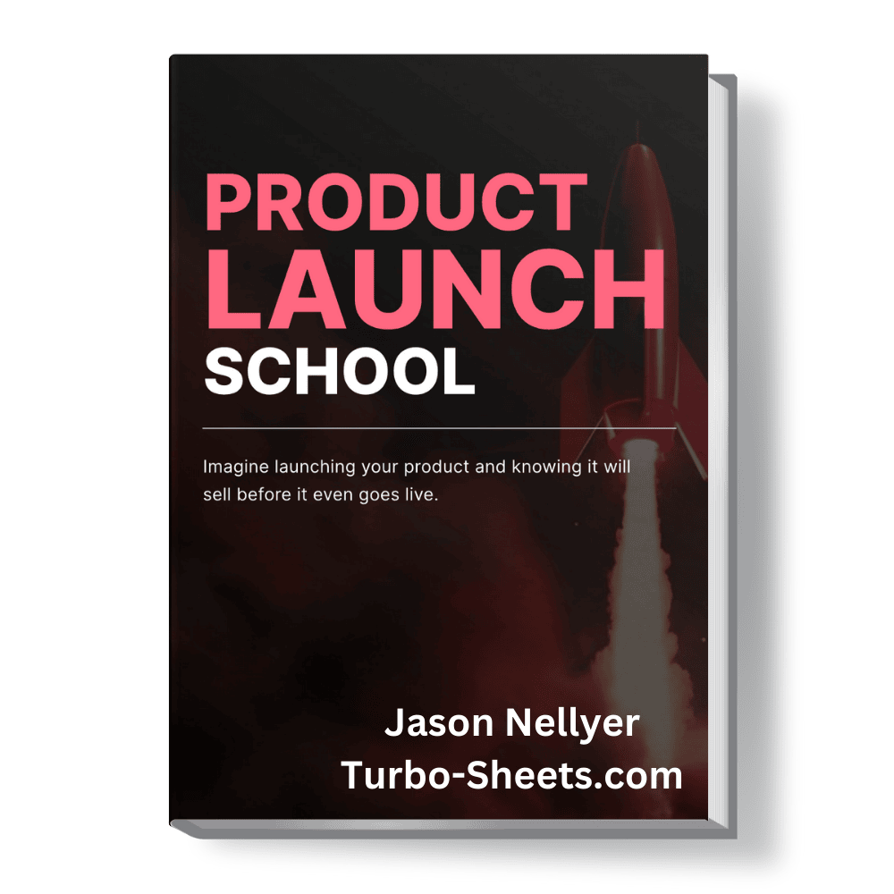 Book cover titled "Product Launch School" by Jason Nellyer, with a background image of a rocket launching.