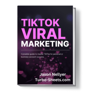 Book cover titled "TikTok Viral Marketing" by Jason Nellyer, with a background image of tiktok love hearts.