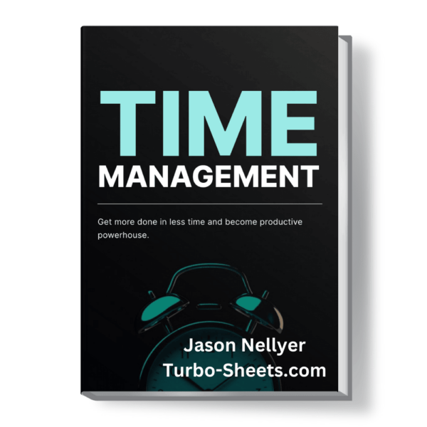 Book cover titled "Time Management" by Jason Nellyer, with a background image of an alarm clock.