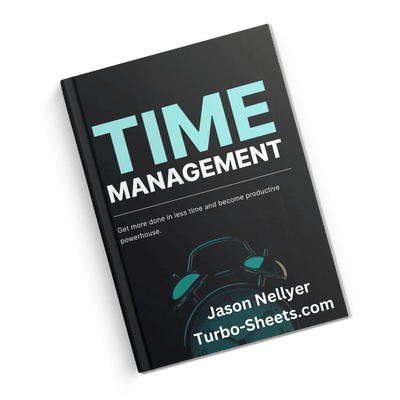 Left tilt book cover titled "Time Management" by Jason Nellyer, with a background image of an alarm clock.