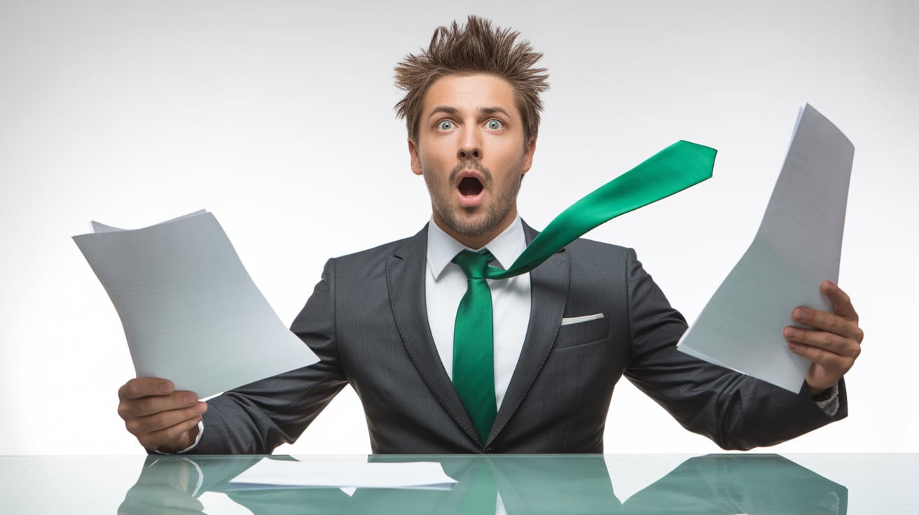 Person shocked and stressed preparing statutory accounts.